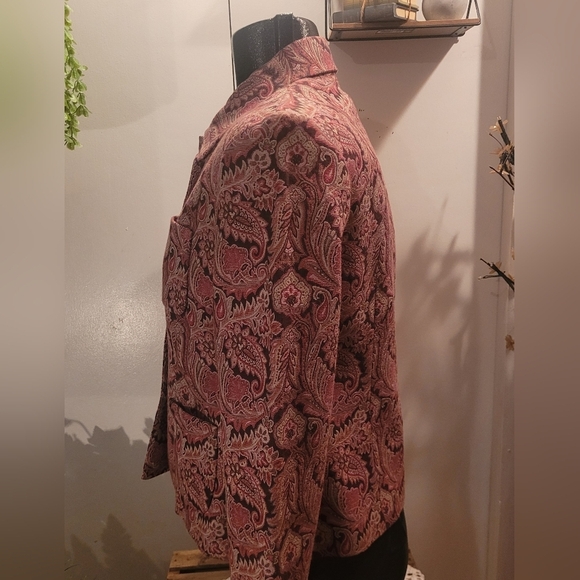 Covington Petites Pink and Brown Jacquard Paisley Blazer 10 - Picture 5 of 7